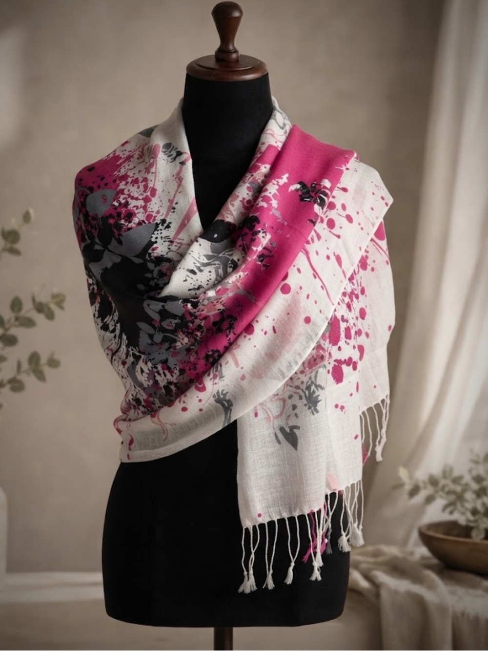 Sigi Wool Floral Paint Splatter Scarf